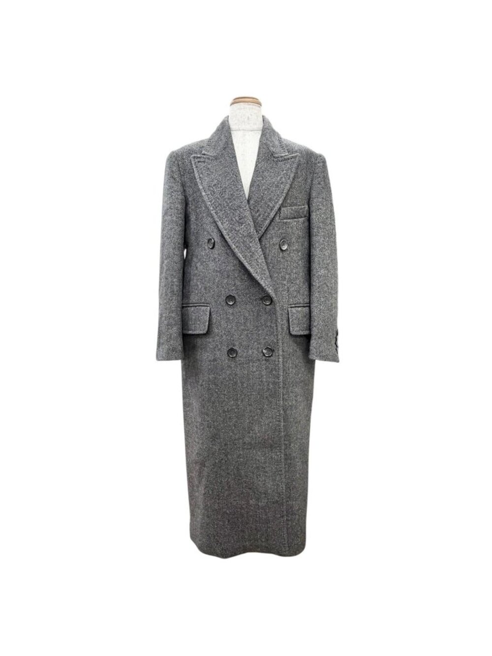 Max Mara Eccesso Wool Herringbone Double Breasted Long Chesterfield 38
